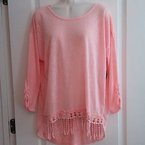 NoBo peach knit Fringe bottom top Size XXL